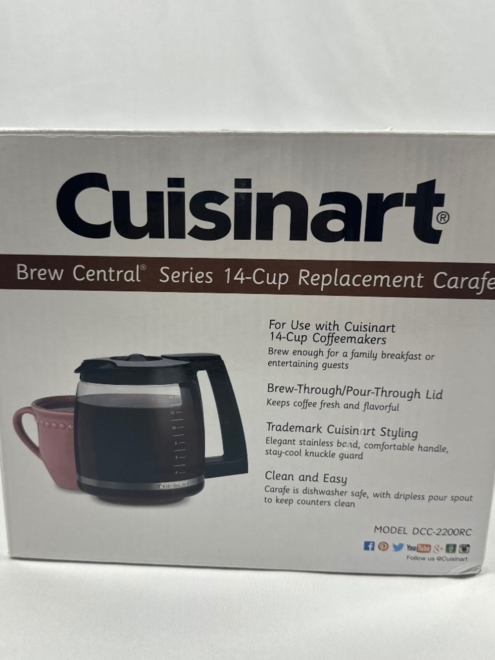 Cuisinart Brew Central Series 14 Cup Replacement Carafe Model DCC-2200RC NIB